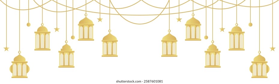 Decoration of Gold Gradient Islamic Lantern Element with Star and Circle for Ramadan