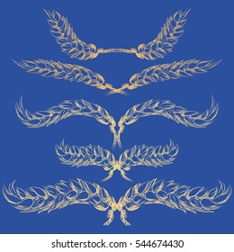 Decoration of the heads of grain on blue background, vector illustration