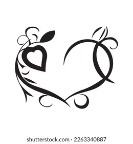 Decoración de diseño cardíaco con flores. Corazón dibujado a mano con arte de línea. Ornament motif Vector e ilustración.