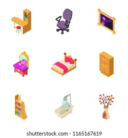 Decoration of the house icons set. Isometric set of 9 decoration of the house vector icons for web isolated on white background