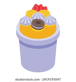 Decoration ice cream icon isometric vector. Basket candy. Summer party