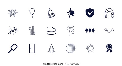 Decoration icon. collection of 18 decoration filled and outline icons such as mirror, door, baloon, horseshoe, heart cake. editable decoration icons for web and mobile.