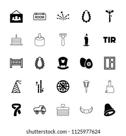 Decoration icon. collection of 25 decoration filled and outline icons such as plane, candle, easter egg, garland, photo, bell. editable decoration icons for web and mobile.