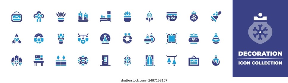 Decoration icon collection. Duotone color. Vector illustration. Containing christmasdecoration, christmasball, christmasballs, bauble, paint, kumbhkalash, frame, window.