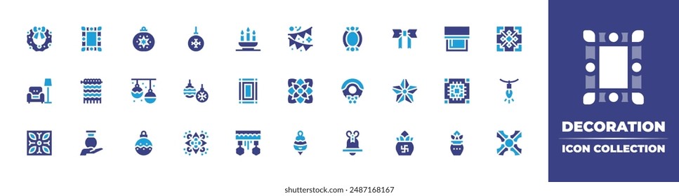 Decoration icon collection. Duotone color. Vector illustration. Containing rest, mandala, pot, bauble, christmasbell, christmaswreath, flower, decoration, tile, knit, rug.