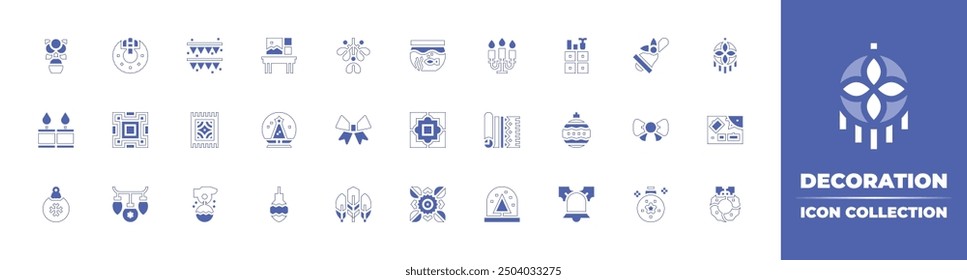 Decoration icon collection. Duotone style line stroke and bold. Vector illustration. Containing wreath, board, bowtie, christmasball, christmasbell, bell, christmas, dreamcatcher, chestofdrawers.