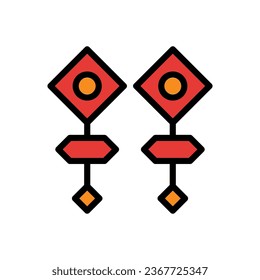 Decoration icon colored outline red orange colour chinese new year vector element and symbol perfect.
