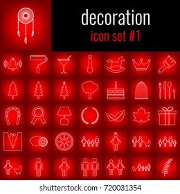 Decoration. Icon set 1. White line icon on red gradient backgrpund.