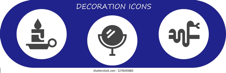  decoration icon set. 3 filled decoration icons. Simple modern icons about  - Candle, Mirror, Snake