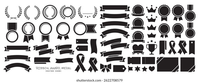 Decoration icon set of ribbons, wreaths, medals, etc. Vector illustration