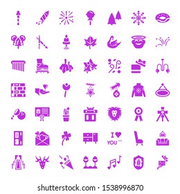 decoration icons. Editable 49 decoration icons. Included icons such as Wedding gift, Antivirus, Romantic music, Cotton, Confetti, Reindeer, Red carpet. decoration trendy icons for web.