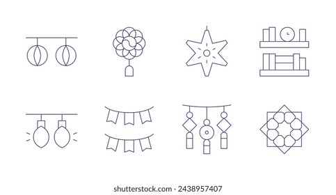Decoration icons. Editable stroke. Containing garland, light, decoration, shelves, pattern.