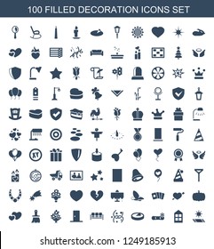 decoration icons. Set of 100 filled decoration icons included carpet in the sun, window, snowflake on white background. Editable decoration icons for web, mobile and infographics.