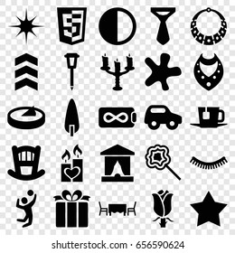 Decoration icons set. set of 25 decoration filled icons such as baby bed, toy car, eyelash, necklace, star, splash, tie, lollipop, pine-tree, rose, street lamp, present