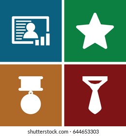 Decoration icons set. set of 4 decoration filled icons such as tie, photo, star