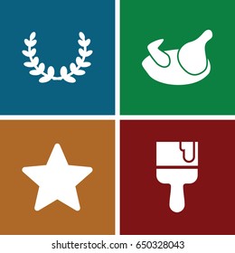 Decoration icons set. set of 4 decoration filled icons such as chicken, paint brush, star