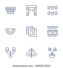 Decoration icons set. Thin Line style, editable stroke. garland, mardigras, flowers, decoration, walllamp, floraldesign, paper
