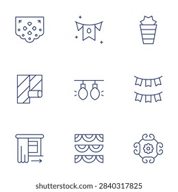 Decoration icons set. Thin Line style, editable stroke. garland, light, curtain, plant, decoration, wallpaper, floraldesign