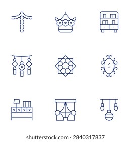 Decoration icons set. Thin Line style, editable stroke. bookcase, drawer, window, decoration, christmasdecorations, flower, pattern, mirror