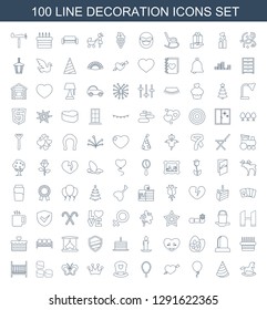 decoration icons. Trendy 100 decoration icons. Contain icons such as horse toy, party hat, baloon, heart with arrow, necklace, baby bed, Crown. decoration icon for web and mobile.