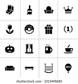 Decoration icons. vector collection filled decoration icons. includes symbols such as award, paint brush, pumpkin, curtains, present. use for web, mobile and ui design.