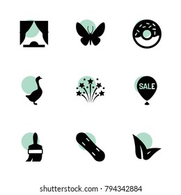 Decoration icons. vector collection filled decoration icons set.. includes symbols such as goose, leaf, paint brush, curtain, fireworks. use for web, mobile and ui design.