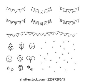 Decoration illustration set such as flags.