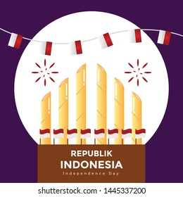 decoration of Indonesian flags and pointed bamboo. vector illustration