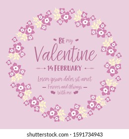 Decoration of invitation card happy valentine, with pink and white wreath frame. Vector