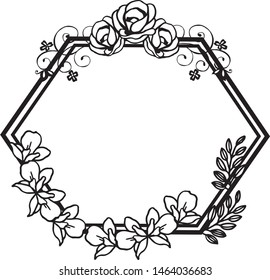 Decoration leaf floral frame in black and white colors, for design greeting card. Vector