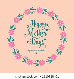 Decoration of leaf and floral frame isolated on peach background, for happy mother day greeting card design. Vector