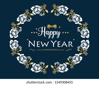 Decoration of leaf flower frame for greeting card celebration happy new year nature. Vector