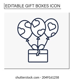 Decoration line icon. Balloons and present gifts. Funny birthday surprise for friends. Gift box concept. Isolated vector illustration. Editable stroke