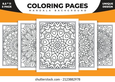 Decoration mandala coloring page collection. Black and white Indian mandala pattern bundle for coloring pages. Flower Mandala set design in Indian style. Kids coloring page interior.