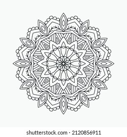 Decoration mandala for coloring pages. Mandala kids coloring page line art. Indian style ornament element. Black and white mandala pattern vector. Floral mandala line art vector.