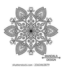 Decoration Mandala Design of Coloring Book Page for Children. Easy Mandala Coloring Book Pages for Adults to Relax, Experiences Give Relief. Resizeable Vector File