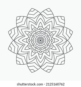 Decoración de la línea de arte mandala vector. Patrón de mandala negra y blanca para las páginas colorantes. Diseño de flores Mandala al estilo indio. Vector de arte de línea de ornamento de mandala circular. Página de coloreado infantil.