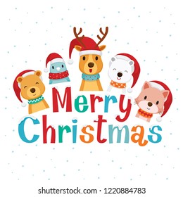 Decoration of Merry Christmas Lettering with Animals, New Year, Xmas, Festive, Holiday