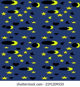 The decoration of moon,stars,clouds,hearts from geometric shape form a pattern on background,bedtime story design