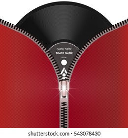 Decoration for musical composition in the form of a cover with zipper. Red fabric.