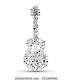 Decoration of musical notes in the shape of a guitar