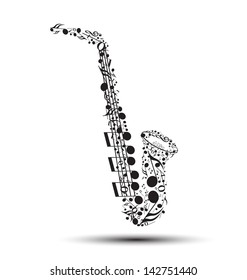 Decoration of musical notes in the shape of a saxophone