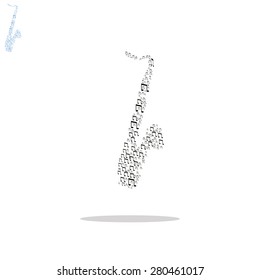 Decoration of musical notes in the shape of a saxophone