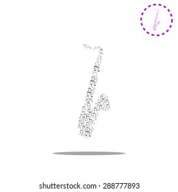 Decoration of musical notes in the shape of a saxophone