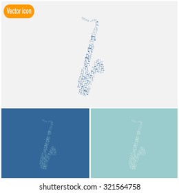 Decoration of musical notes in the shape of a saxophone. Vector icon.