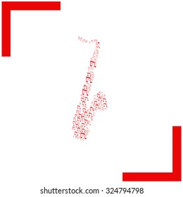 Decoration of musical notes in the shape of a saxophone. Vector icon.