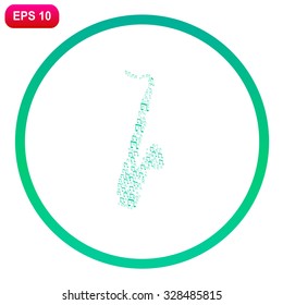 Decoration of musical notes in the shape of a saxophone. Vector icon.