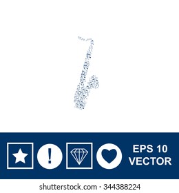 Decoration of musical notes in the shape of a saxophone. Vector icon.