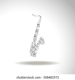 Decoration of musical notes in the shape of a saxophone. Vector icon.