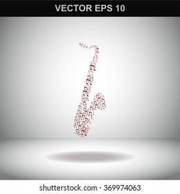 Decoration of musical notes in the shape of a saxophone. Vector icon.